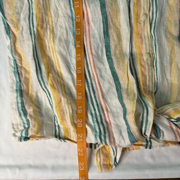 Madewell Linen Short-Sleeve Tie-Front Shirt Size S Pineapple Stripe Button Down - Picture 8 of 11